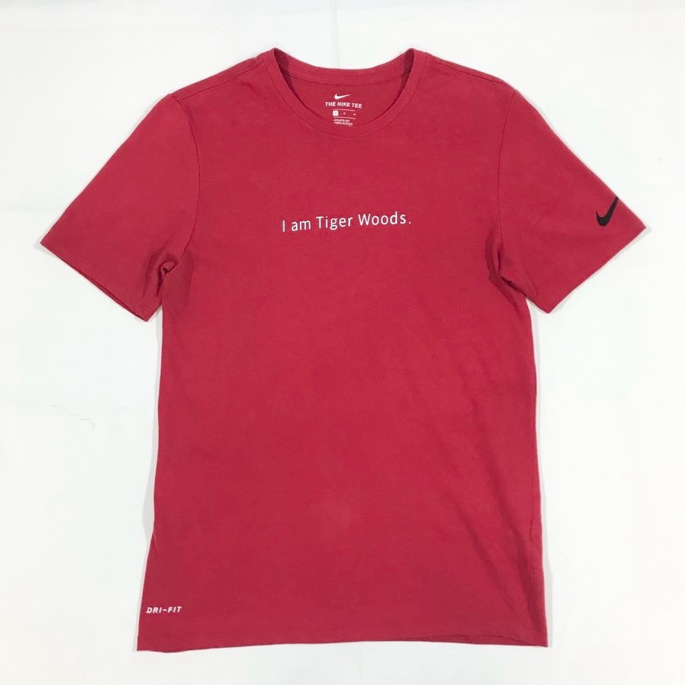 The Nike Tee Mens Medium I Am Tiger Wood Dri-Fit T Shirt S/S Crewneck Red Golf